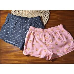 Lot of 2 Victoria's Secret Pink Sleep Boxer‎ Shorts XS Peach & Black Pajama EUC